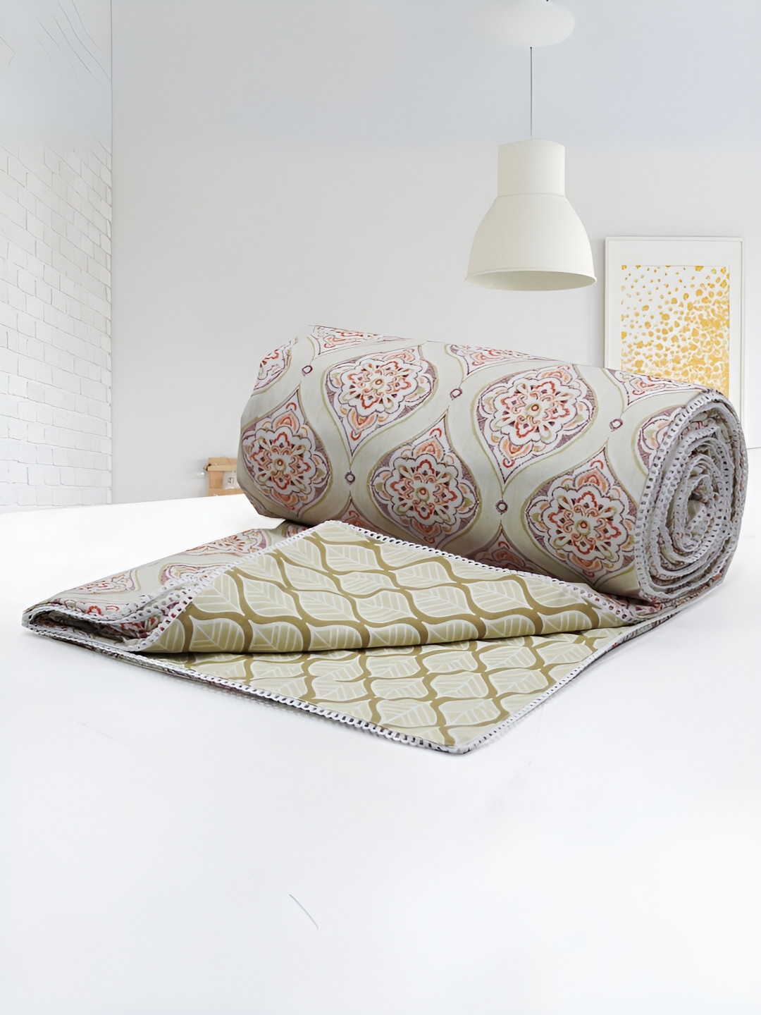 Aurave Iris Designer Brown Floral Reversible Cotton AC Room 150 GSM Single Bed Dohar