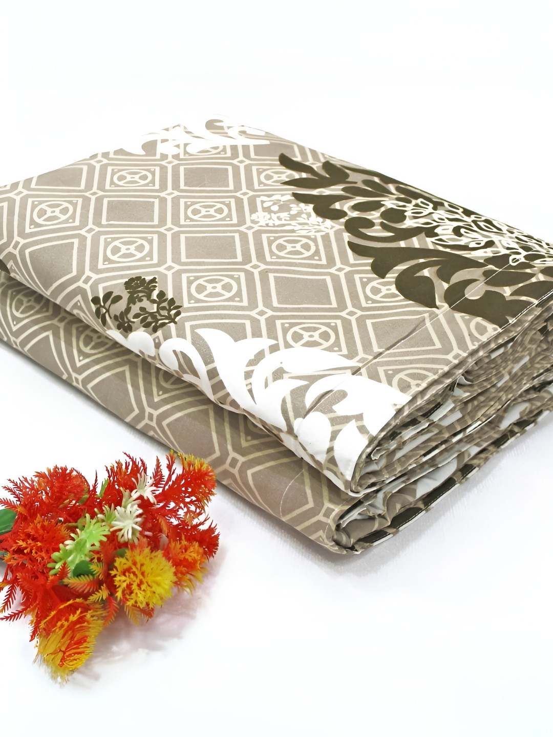 Aurave Olivia Khaki & White Floral Microfiber Mild Winter 150 GSM Single Bed Dohar