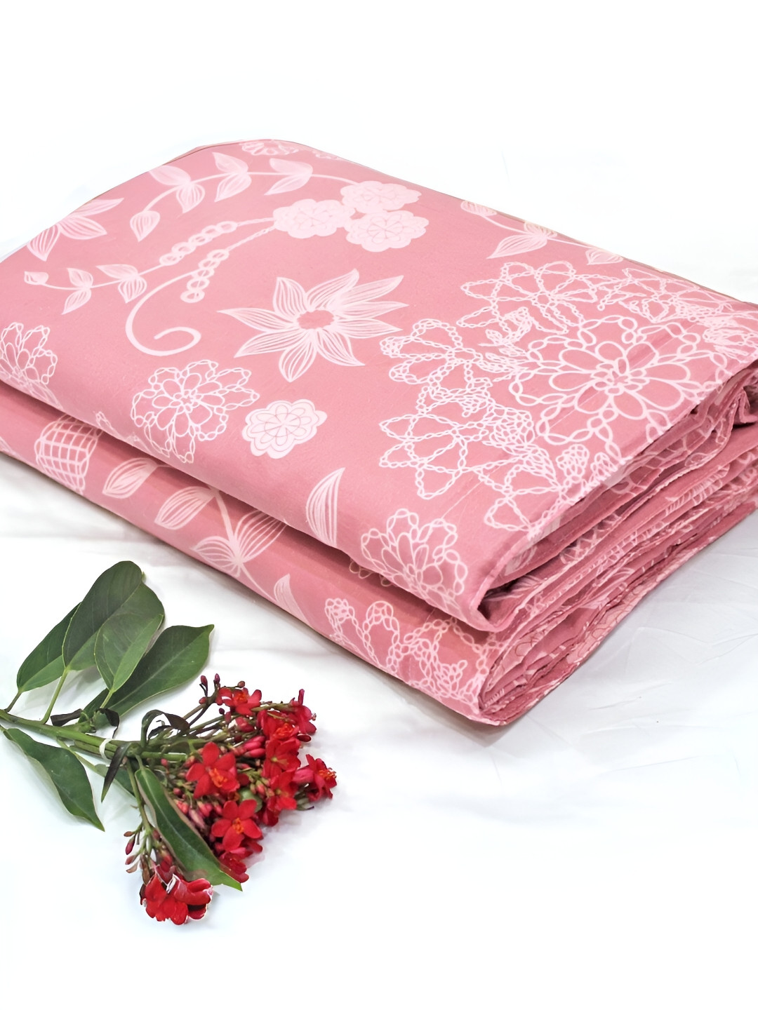 Aurave olivia Peach Floral Microfiber Reversible Mild Winter 150 GSM Single Bed Dohar