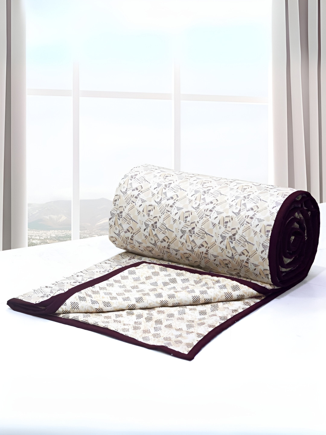 Aurave Riva Burgundy & Yellow Floral Cotton AC Room 150 GSM Single Bed Dohar