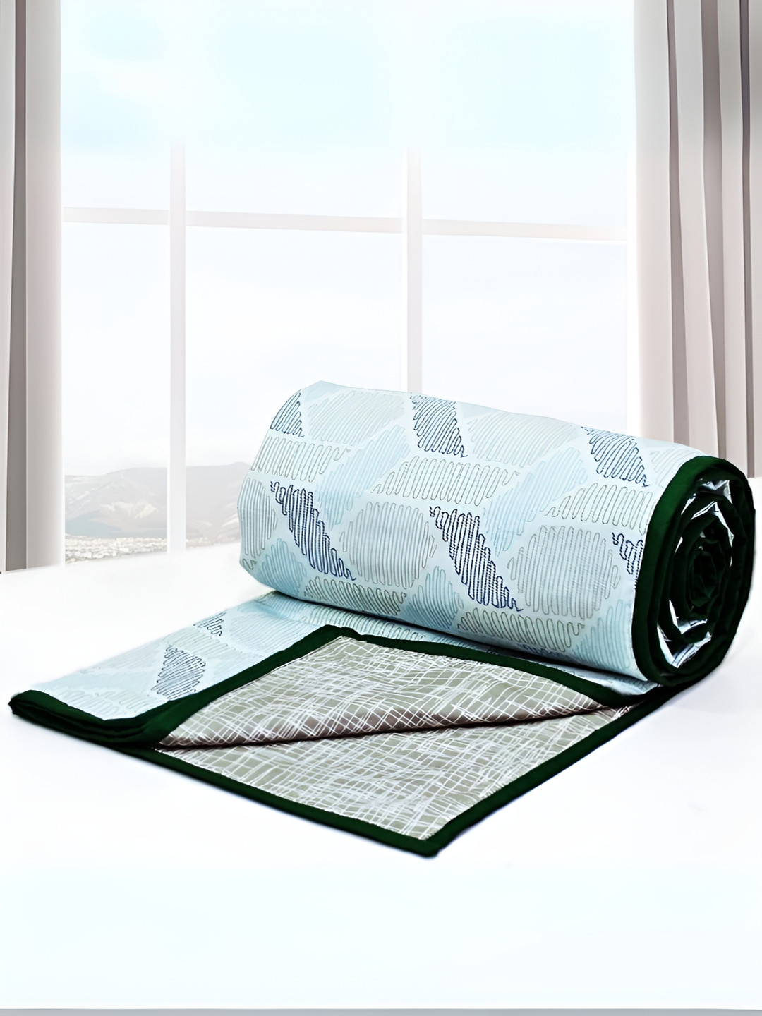 Aurave Riva Blue & White Geometric AC Room Cotton 150 GSM Single Bed Dohar