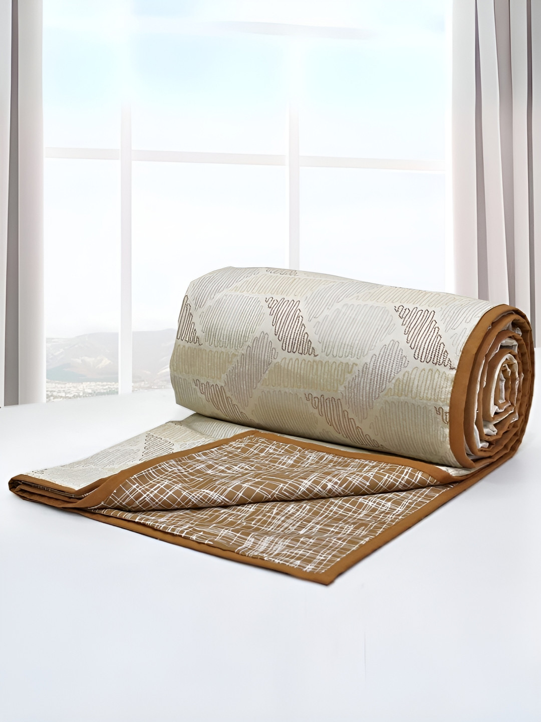 Aurave riva Brown & Yellow Geometric AC Room 150 GSM Cotton Single Bed Dohar