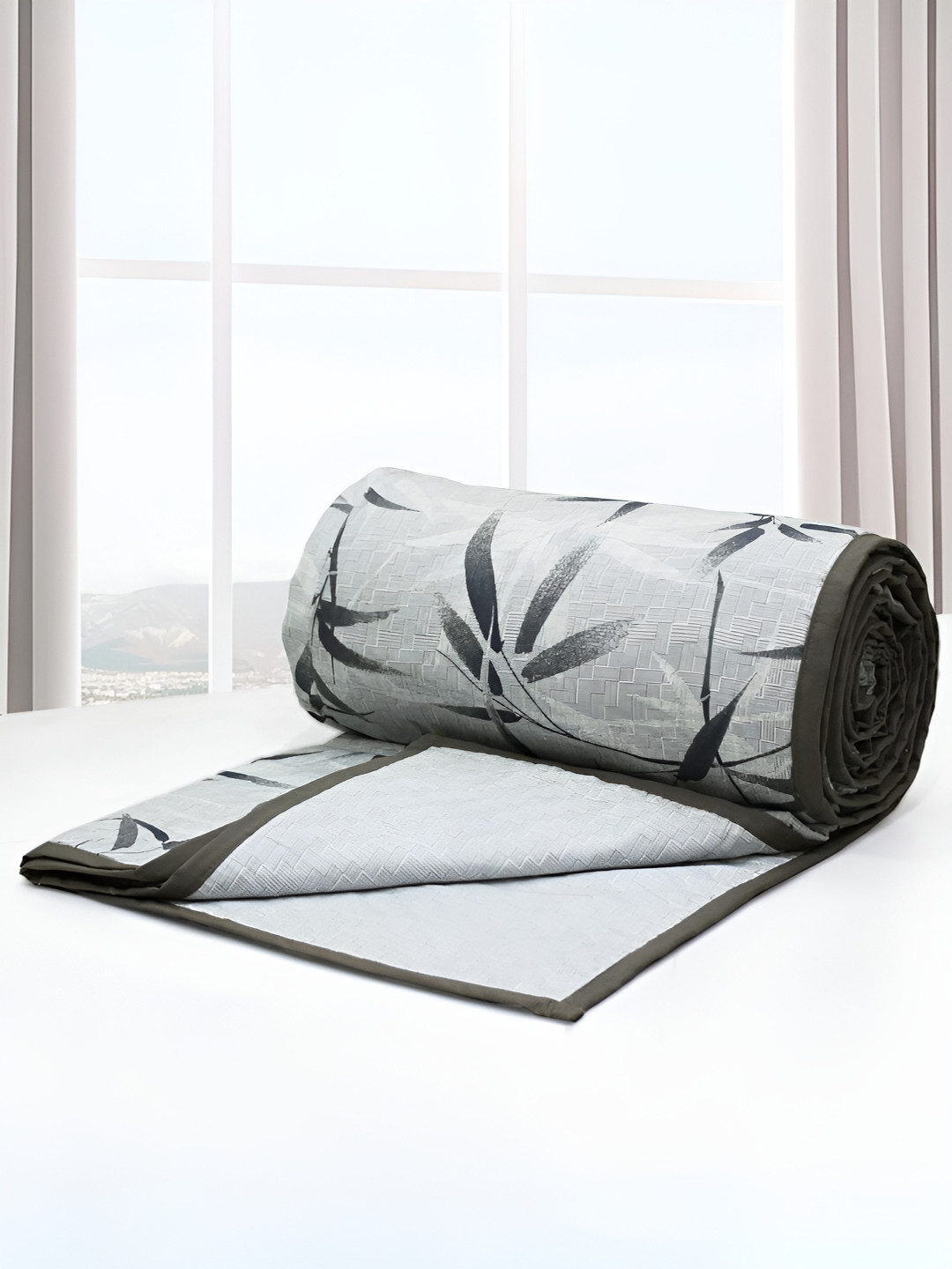 Aurave riva Grey & Green Floral AC Room Cotton 150 GSM Double Bed Dohar