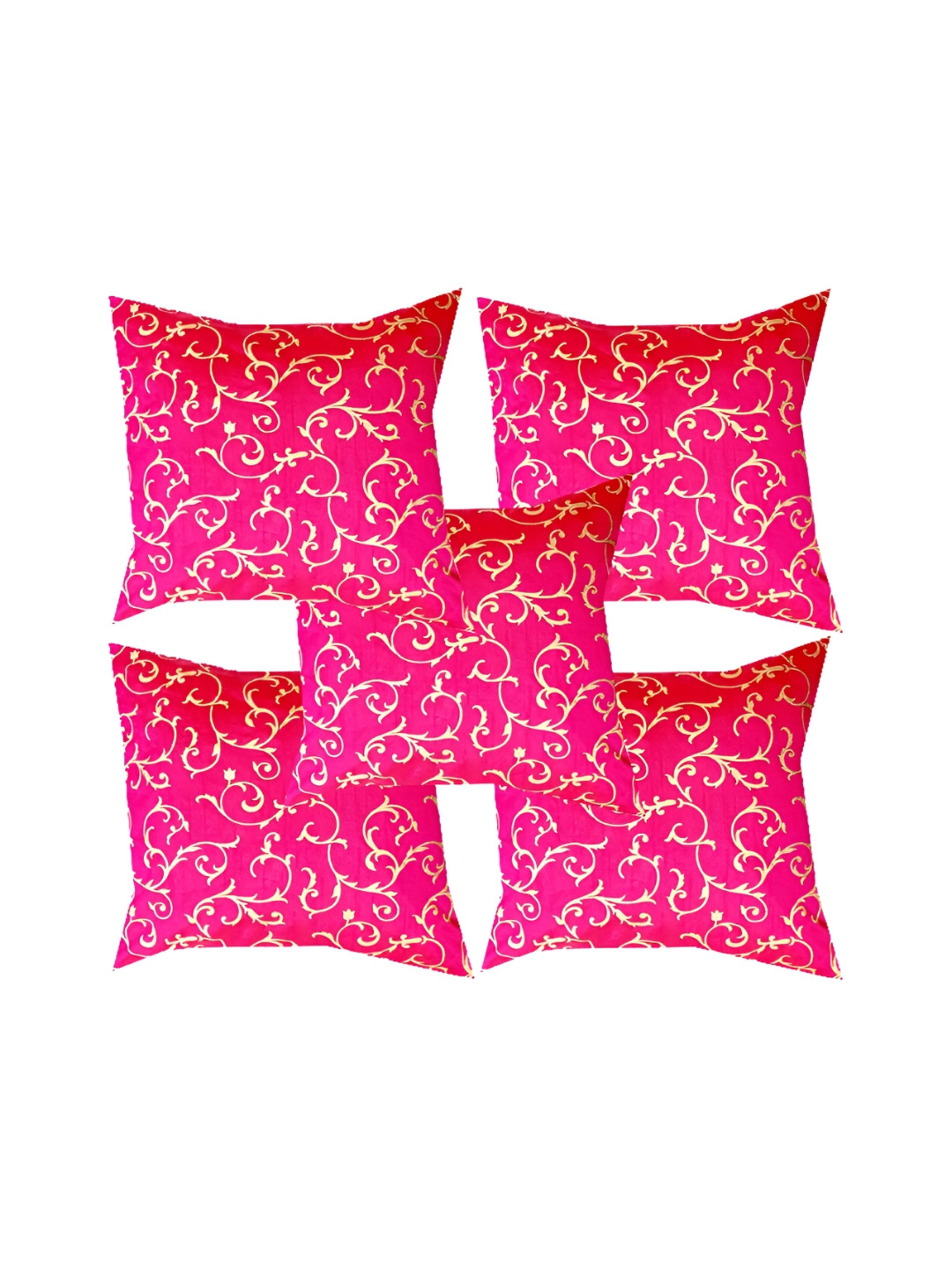 Pink Parrot Pink Floral Jacquard Silk Washable 5 Piece Square Cushion Covers -18x18In