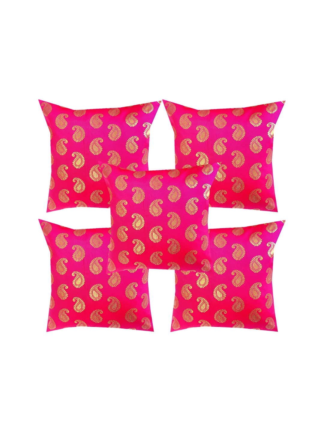 Pink Parrot Pink Paisley Jacquard Silk Washable 5 Piece Square Cushion Covers -18x18In