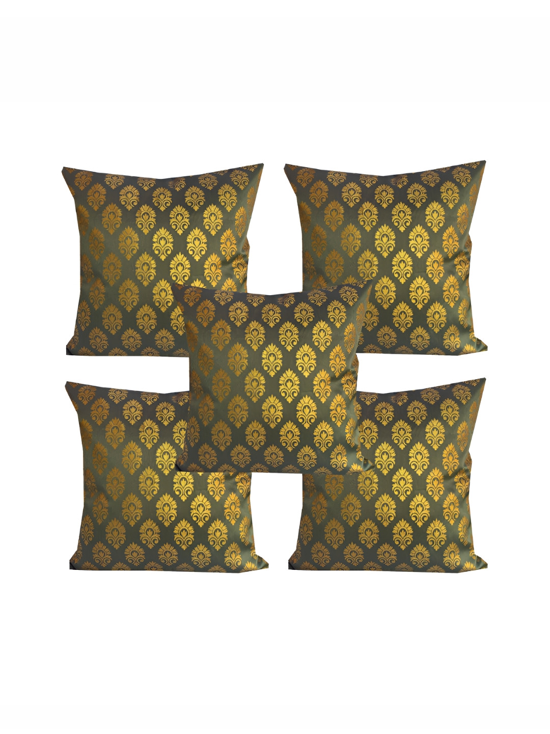 Pink Parrot Polyester Silk Anti-Wrinkle 5 Pcs Embellished Cushion Covers -18x18In