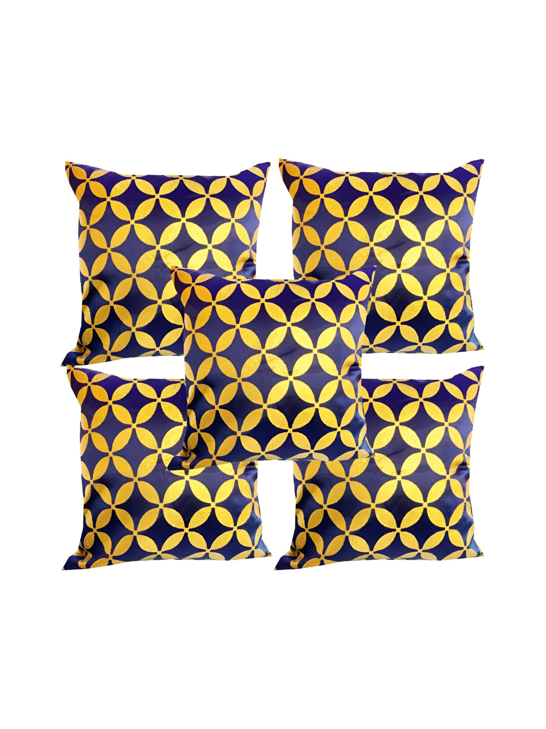 Pink Parrot Navy Blue & Gold-Toned 5 Pcs Ethnic Motifs Square Cushion Covers