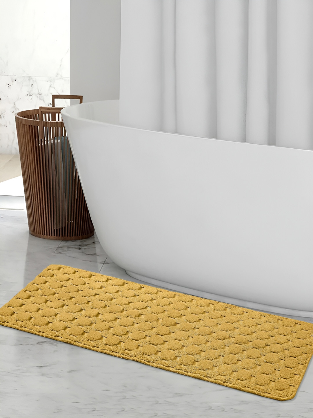 Saral Home YANO Gold Toned Textured Anti Skid Rectangle Floor Runner