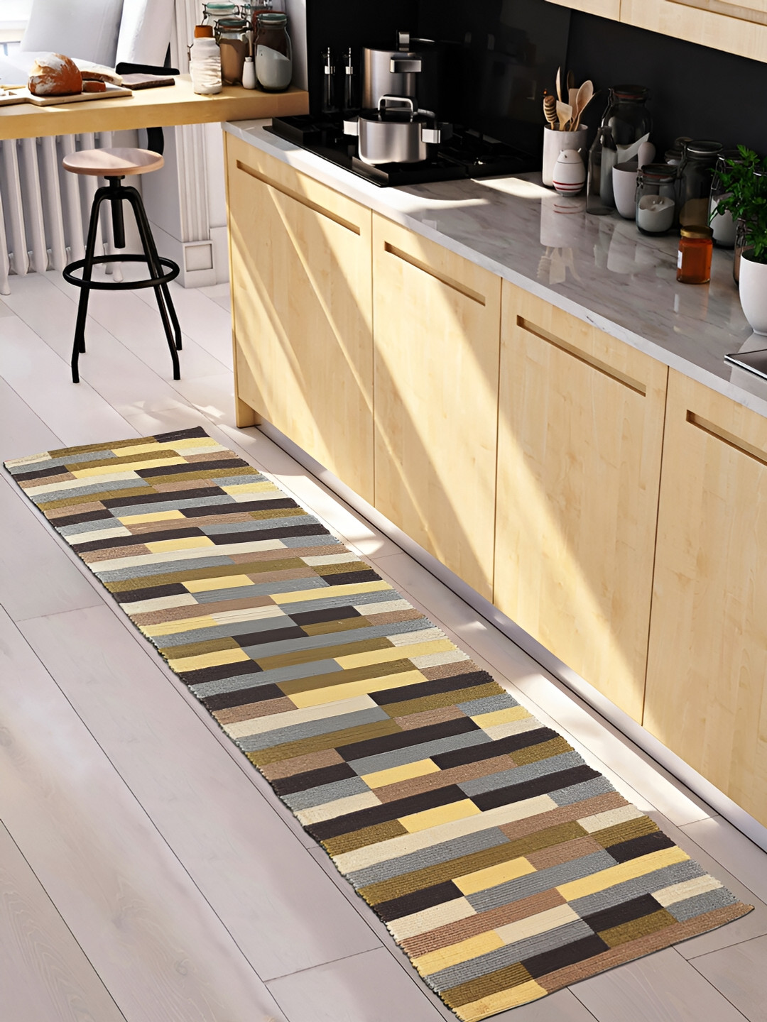 Saral Home LUCIER Brown & Yellow Printed Cotton Anti Skid Rectangle Floor Runner