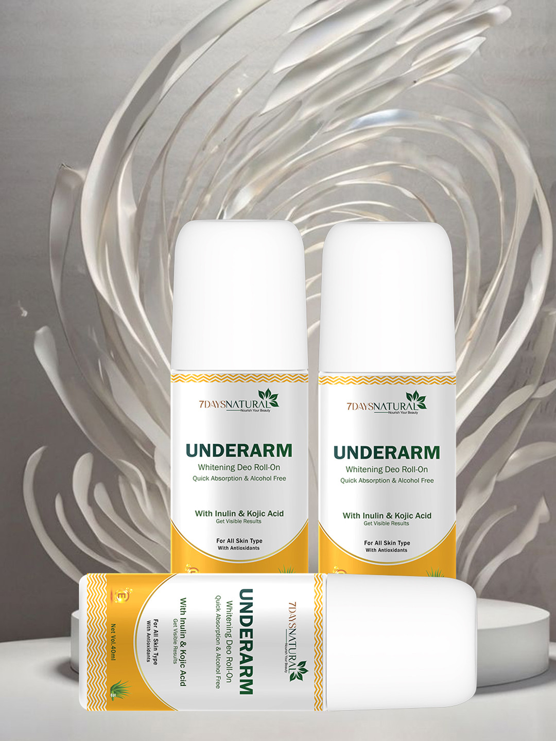 7DAYSNATURAL Set of 3 Underarm Whitening Deo Roll Ons with Inulin - 40 ml Each