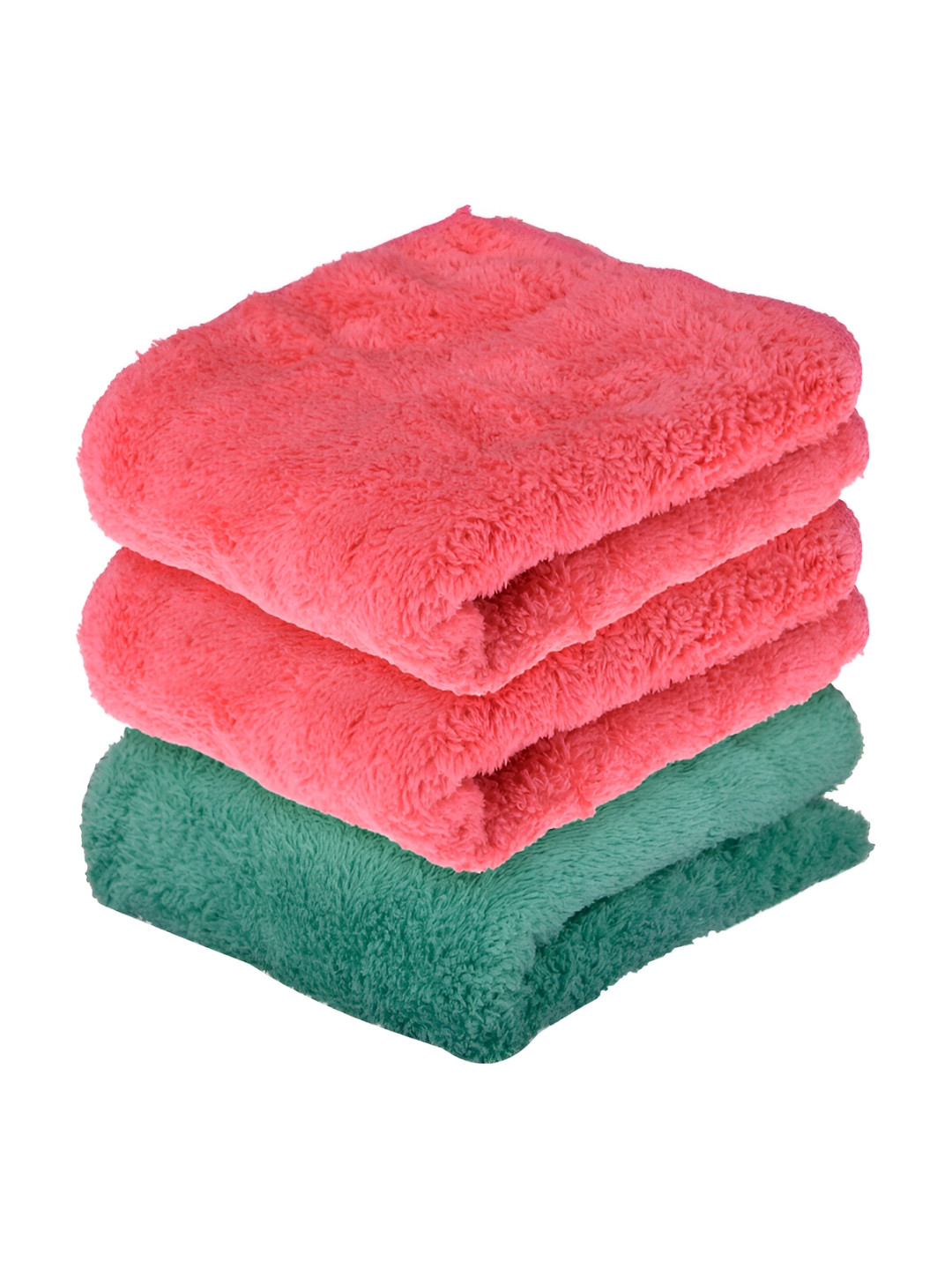 Kuber Industries 3 Pieces Green & Dark Pink Microfiber Reusable 350 GSM Cleaning Towels