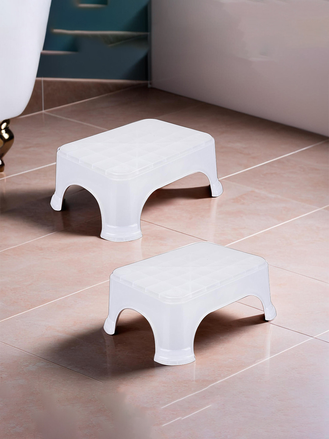 Kuber Industries Transparent 2 piece Abstract Plastic Step Stool