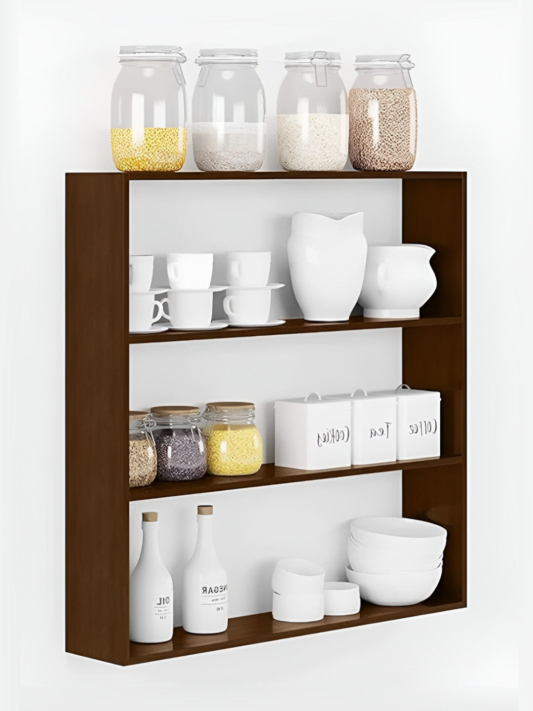 Kuber Industries Brown Wooden Wall Mounted 3 Tier Wall Shelf