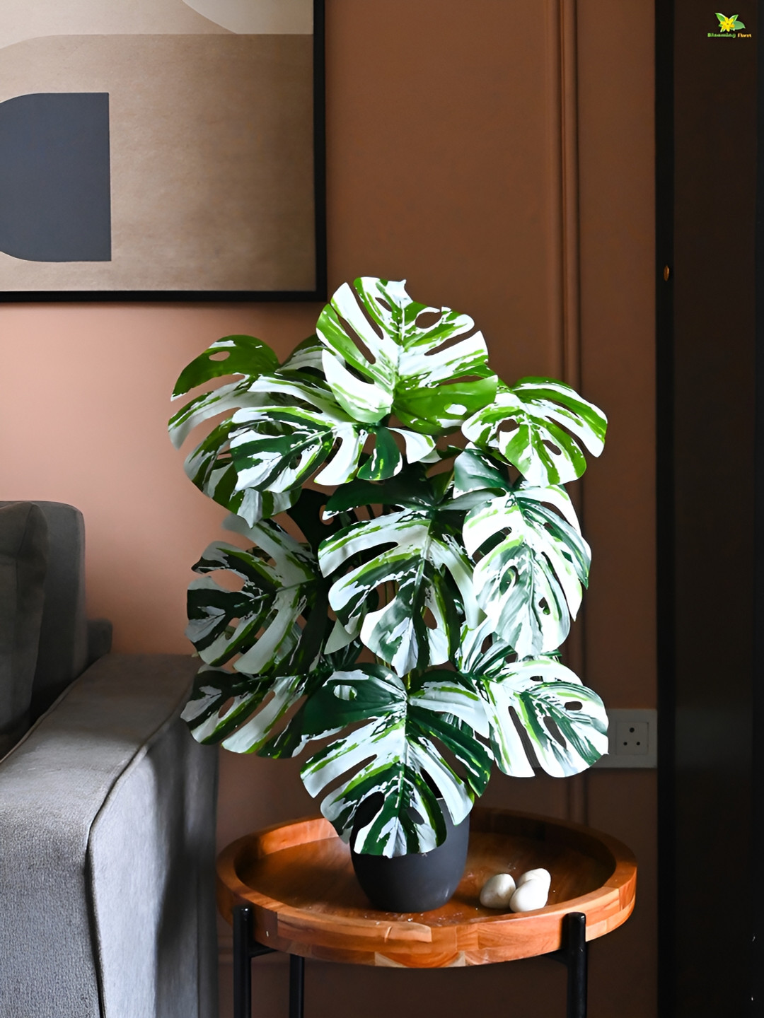 Blooming Floret Green & White Monstera Deliciosa Artificial Plant With Pot