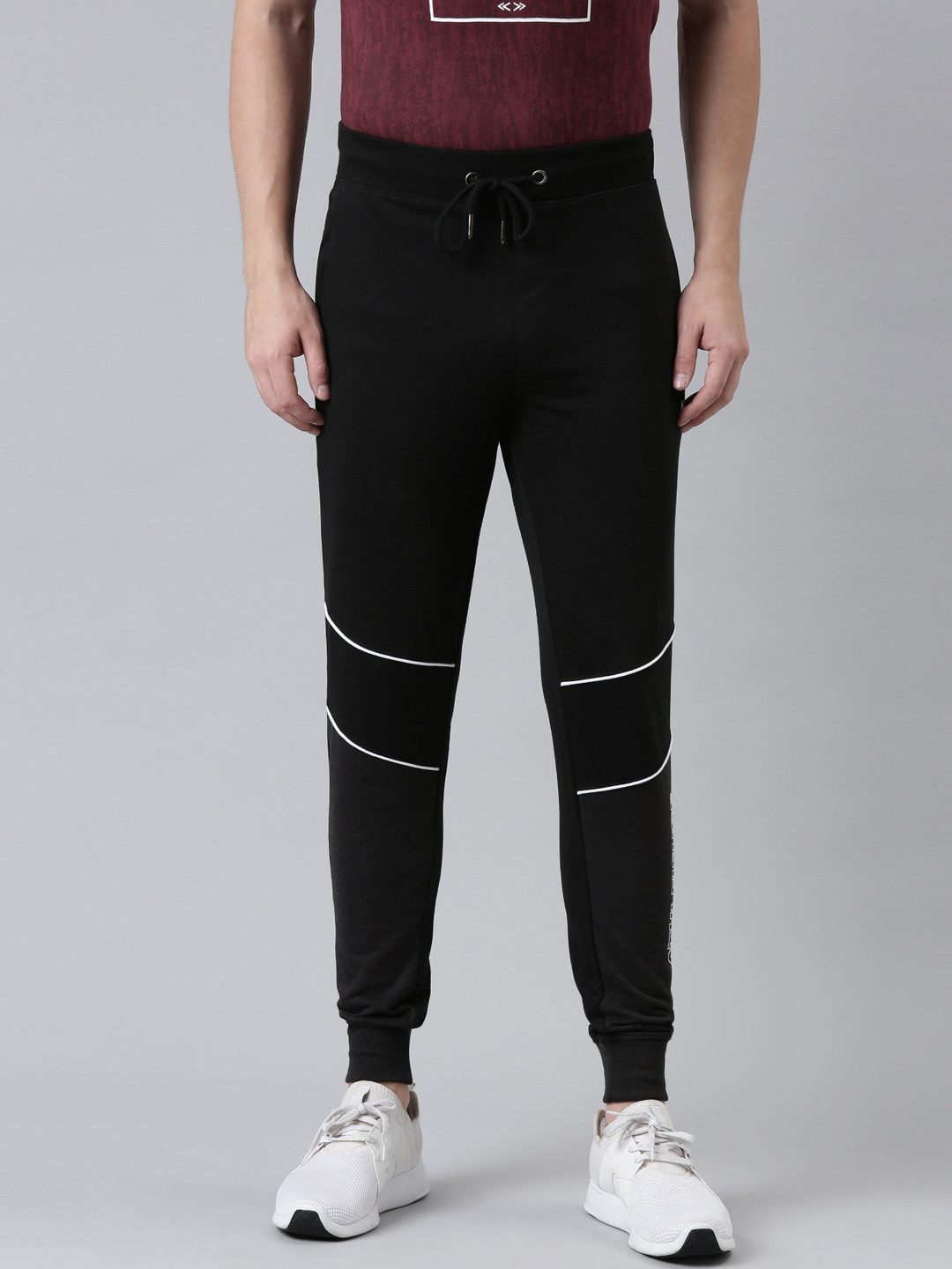 Force NXT Men Printed Detail Super Combed Cotton Slim Fit Joggers