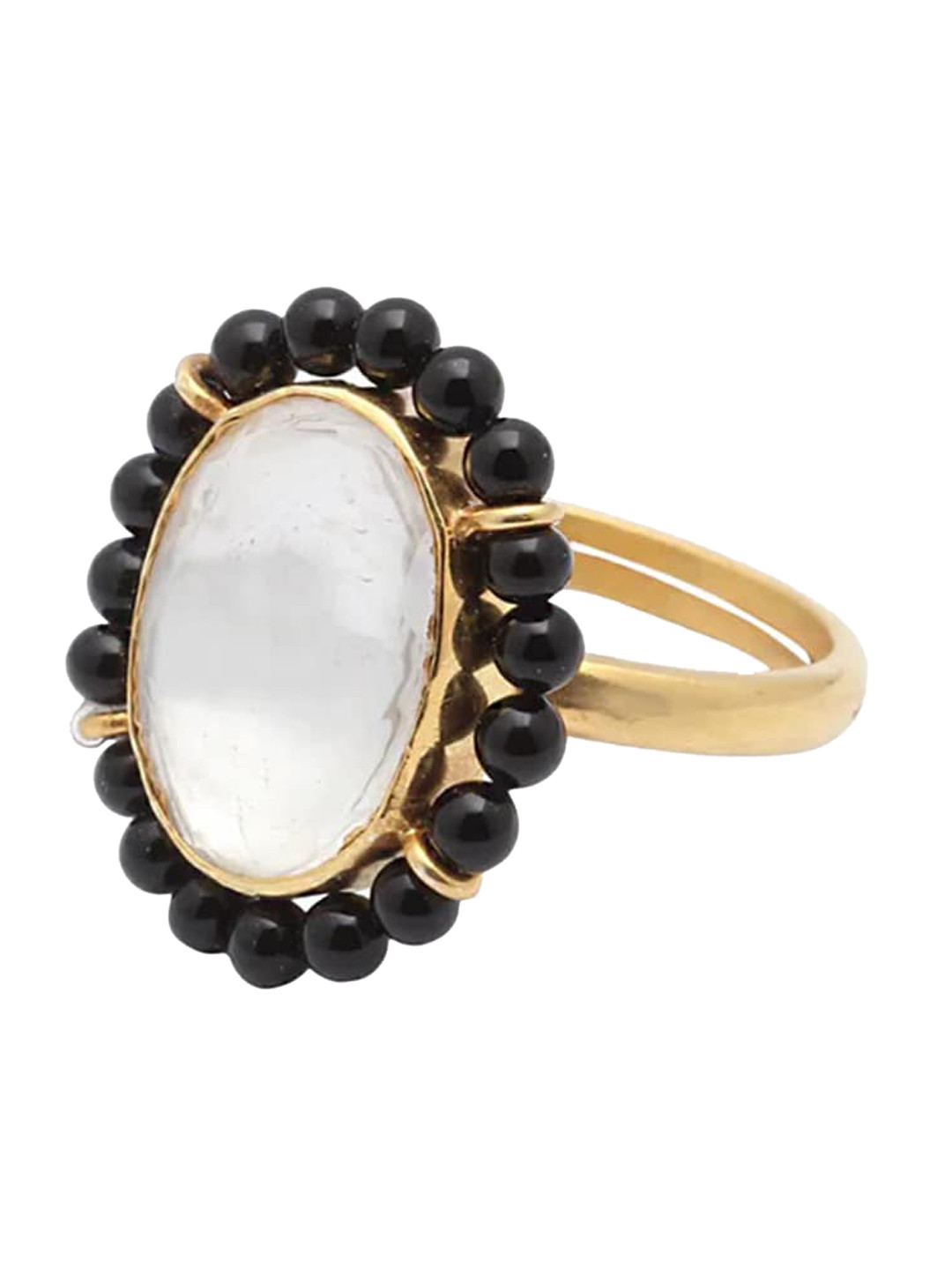 Unniyarcha 92.5 Pure Silver Gold-Plated Stone-Studded Beaded Oval Subtle Mangalsutra Ring