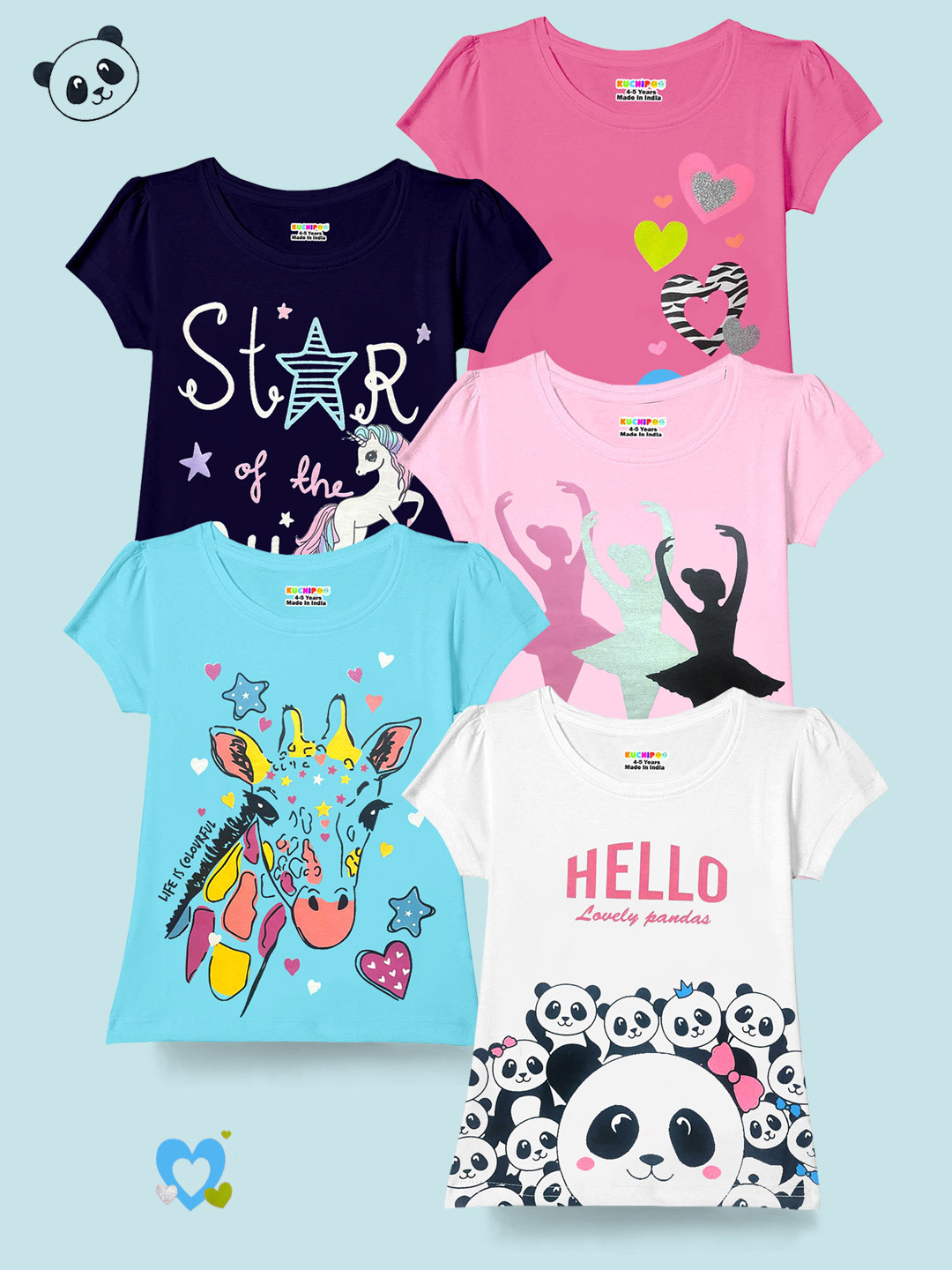 KUCHIPOO Girls 5 Printed Extended Sleeves T-shirt