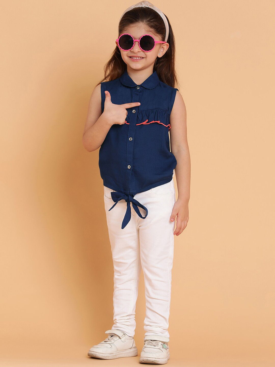 TALES & STORIES Shirt Collar Sleeveless Cotton Shirt Style Top