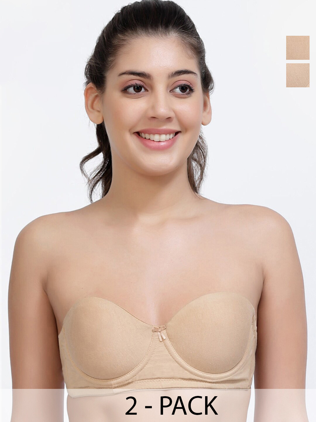 Inner Sense 2Pcs Medium Coverage Padded Underwired Strapless Anti Microbial T-shirt Bras