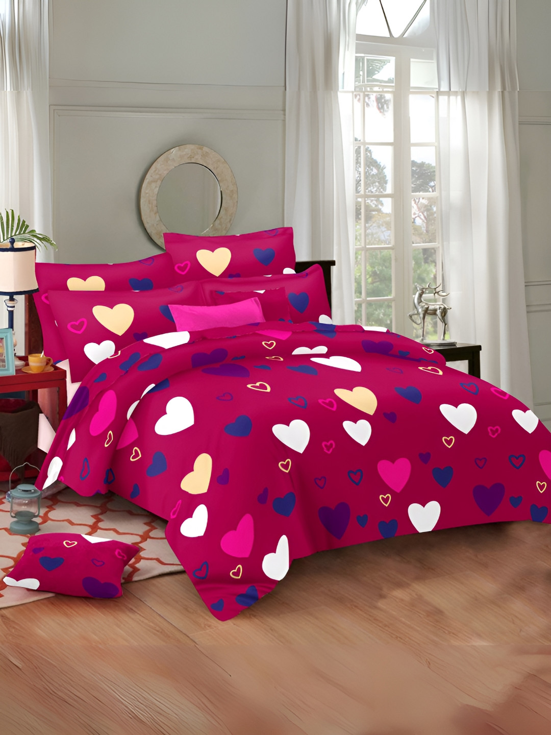 borato Pink Conversational Cotton 186 TC Queen Fine Bedsheet with 2 Pillow Covers-94 x 89 inches