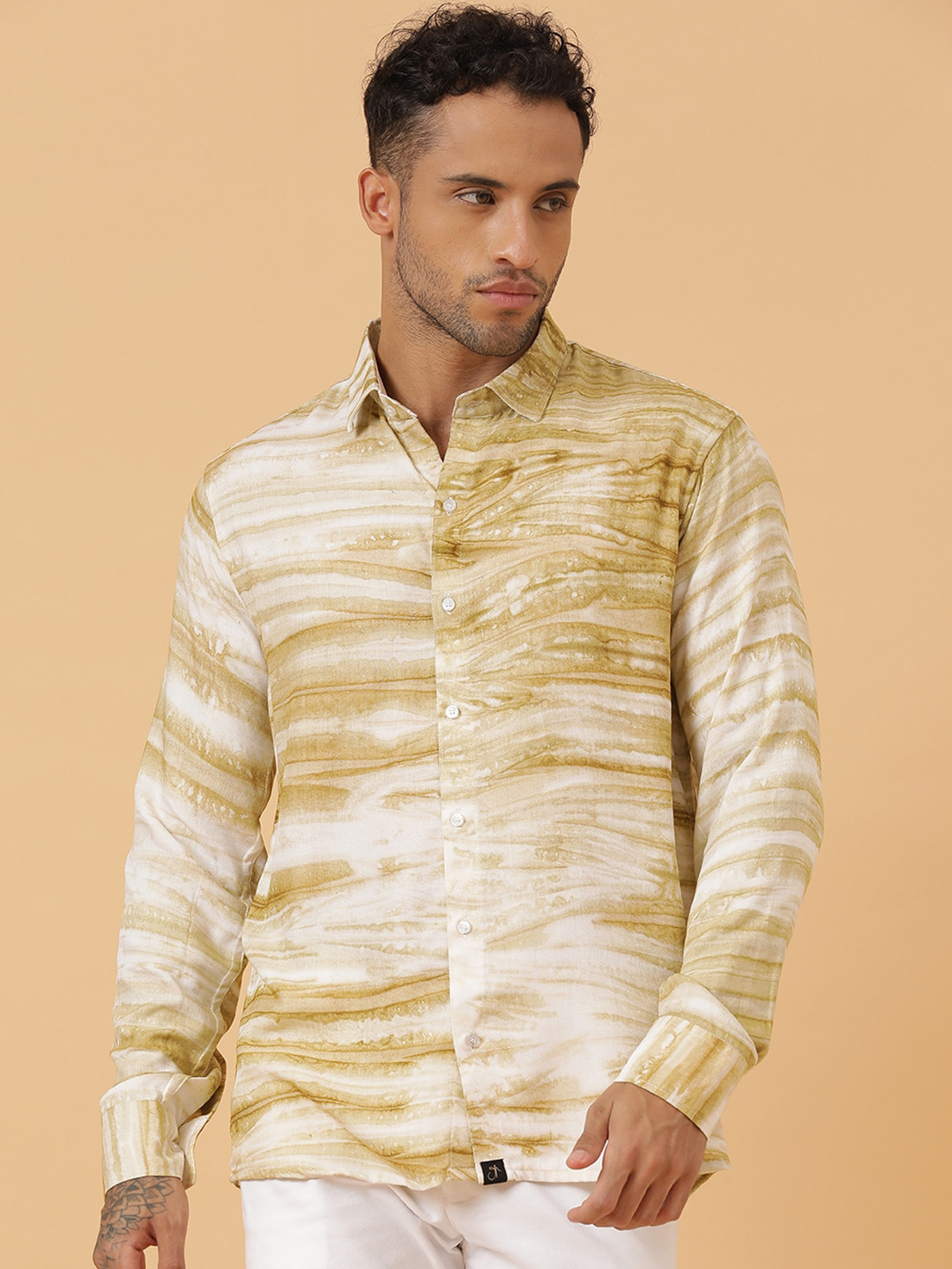 JAVINISHKA Comfort Striped Spread Collar Curved Casual Shirt