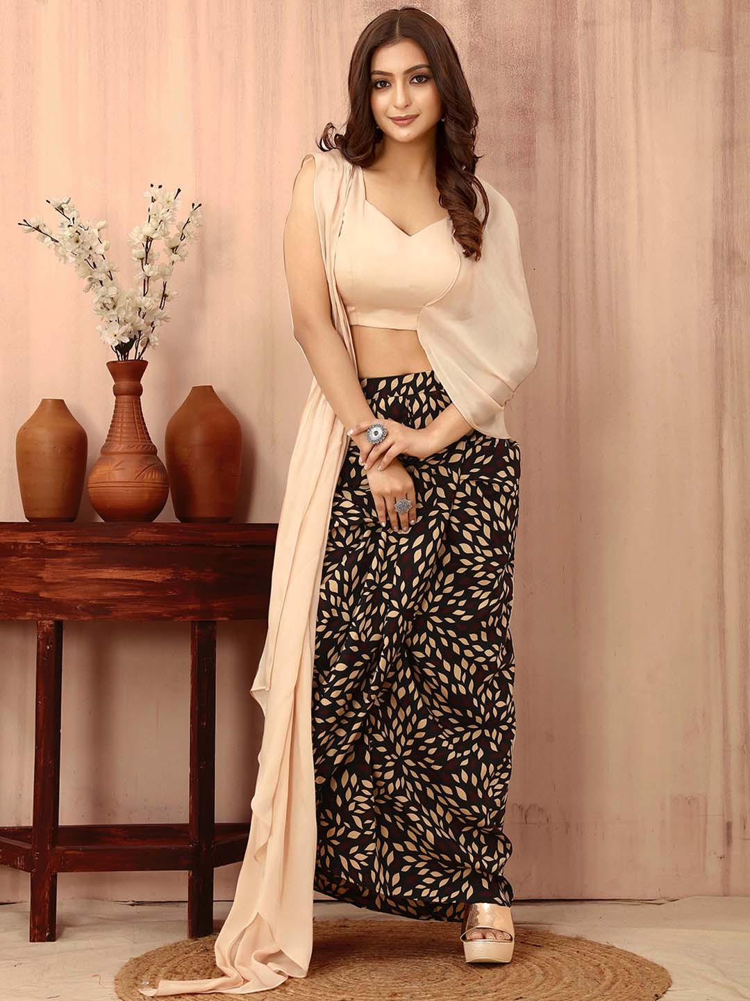 TWAM SUNDARA Printed Top With Dhoti Skirt