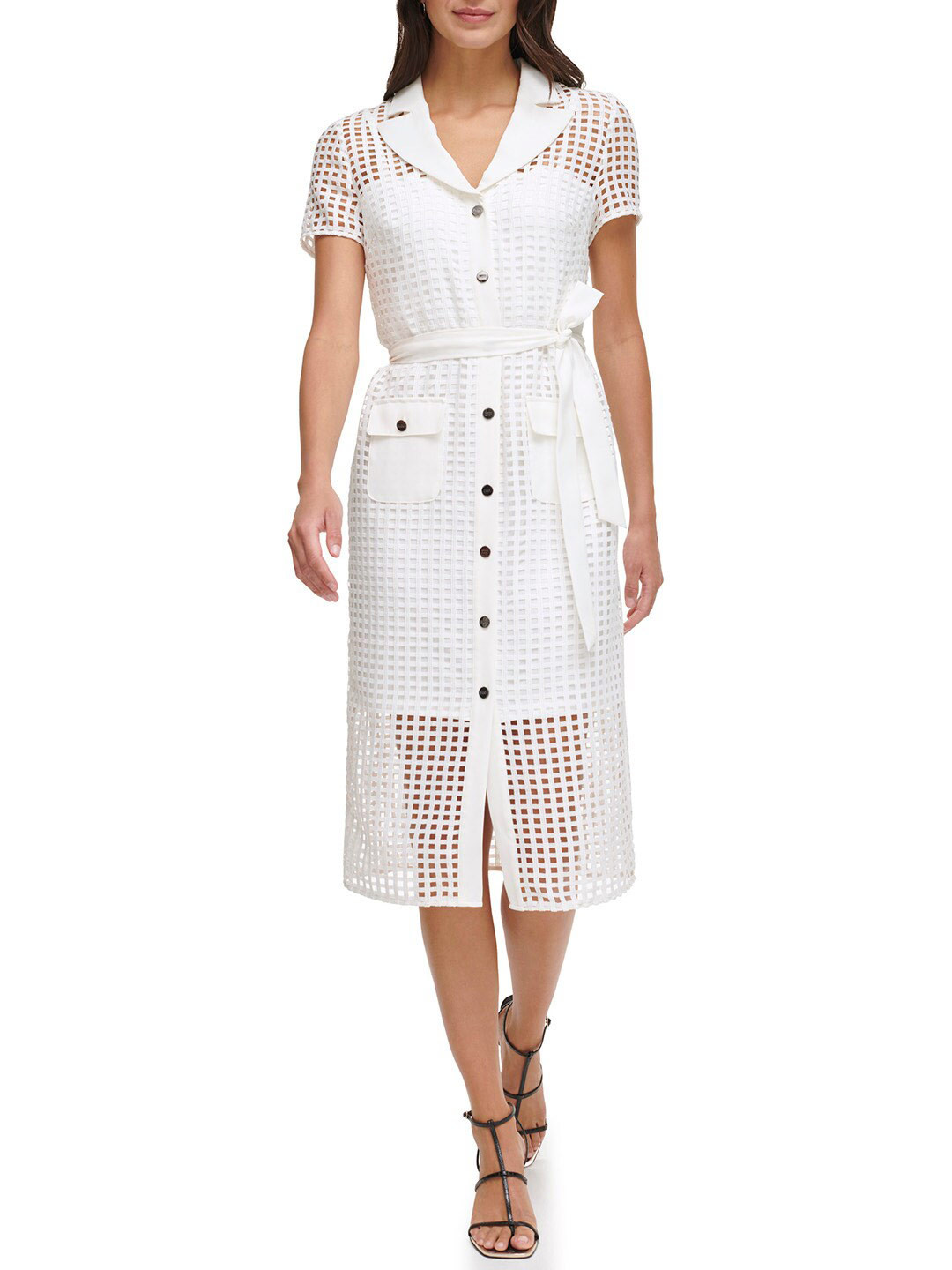 DKNY Geometric Print Shirt Midi Dress