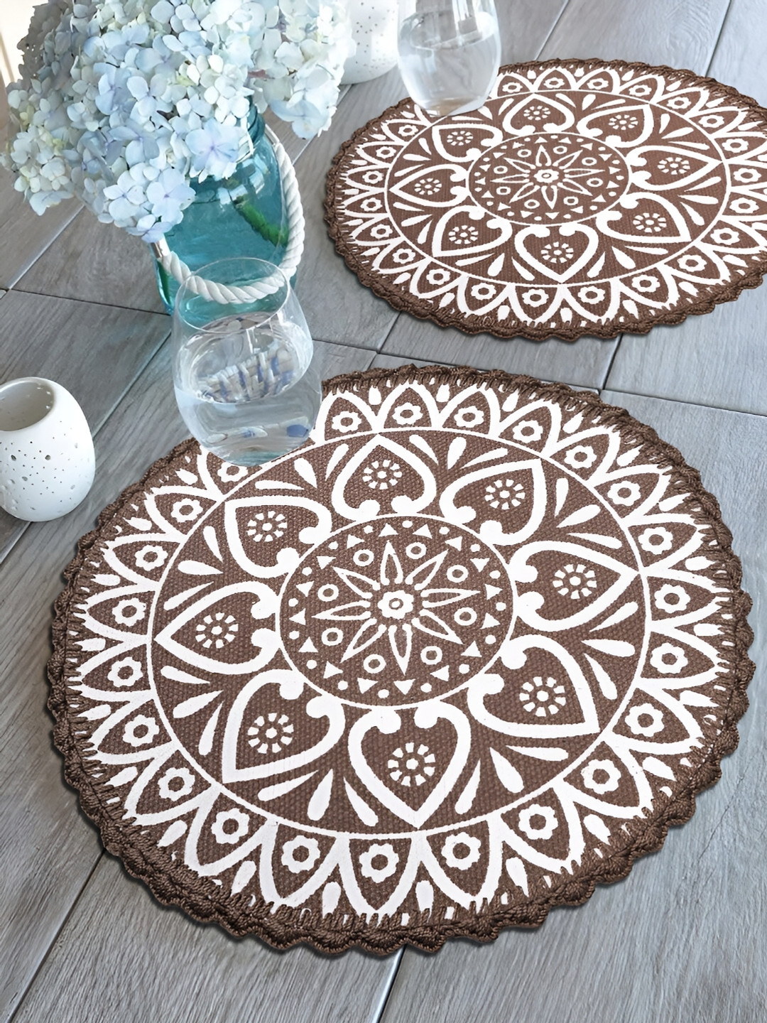 Saral Home 2-Pcs Brown & White Printed Cotton Antiskid Table Placemats
