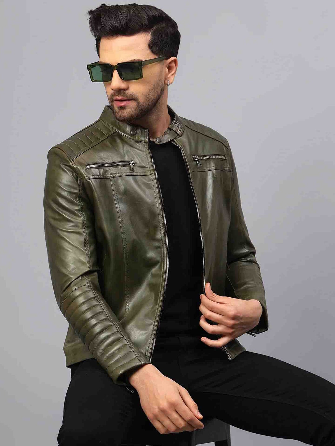 Saint G Leather Water Resistant Biker Jacket