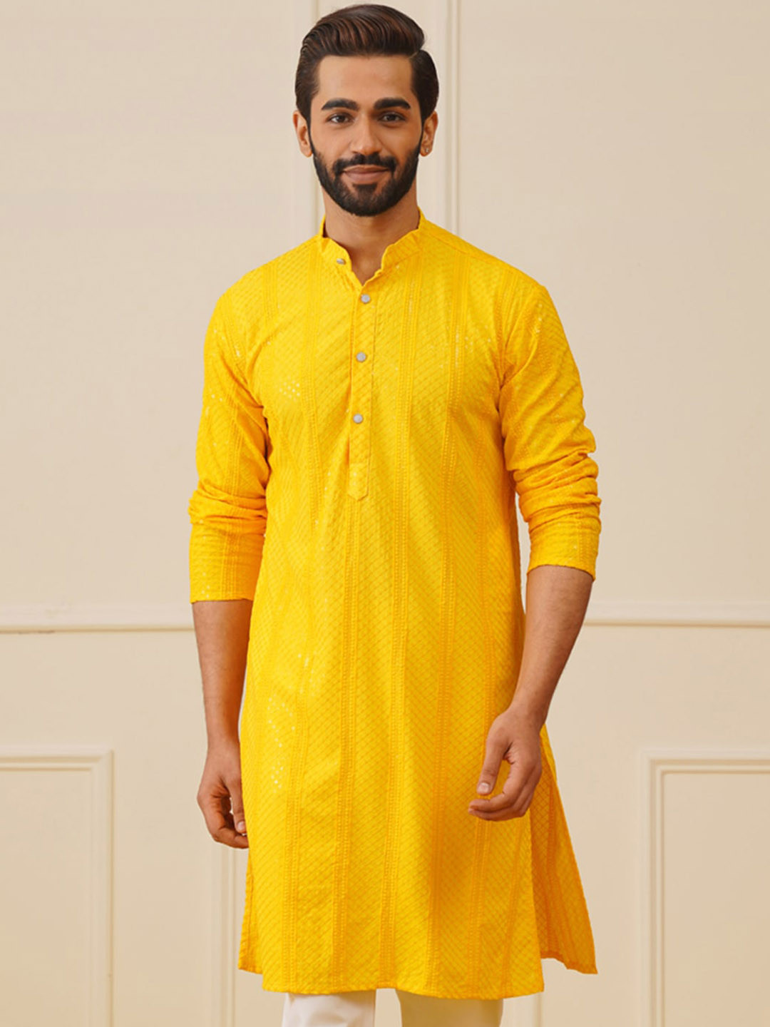 Jompers Striped Sequins Chikankari Embroidered Strigth Kurtas