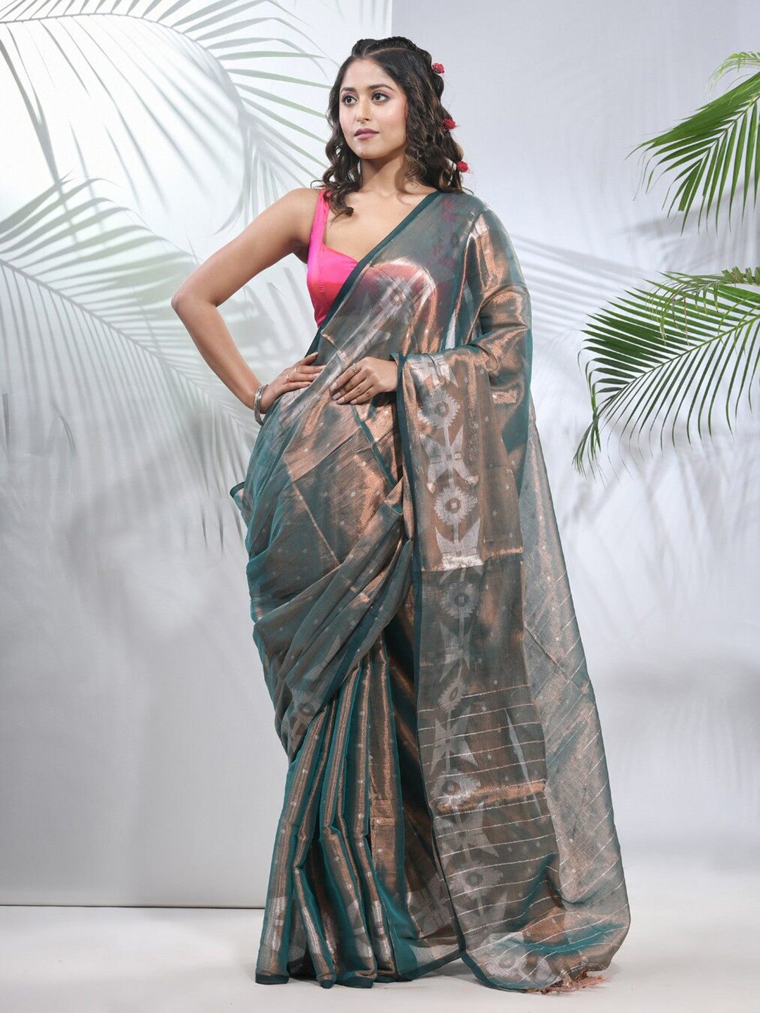Charukriti Polka Dot Tissue Saree