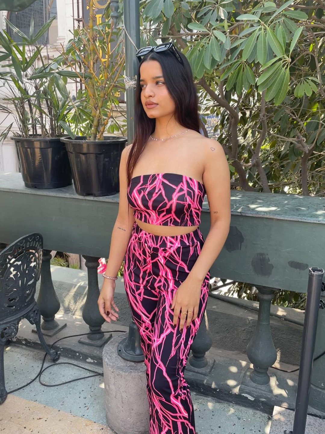 TANDUL Tropical Print Strapless Bodycon Maxi Dress