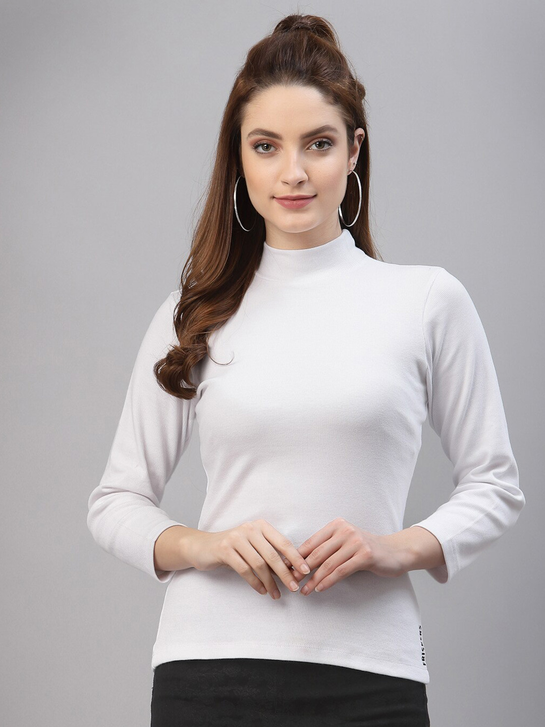 Friskers High Neck Long Sleeves Cotton Bio Wash Reflective Fitted Top