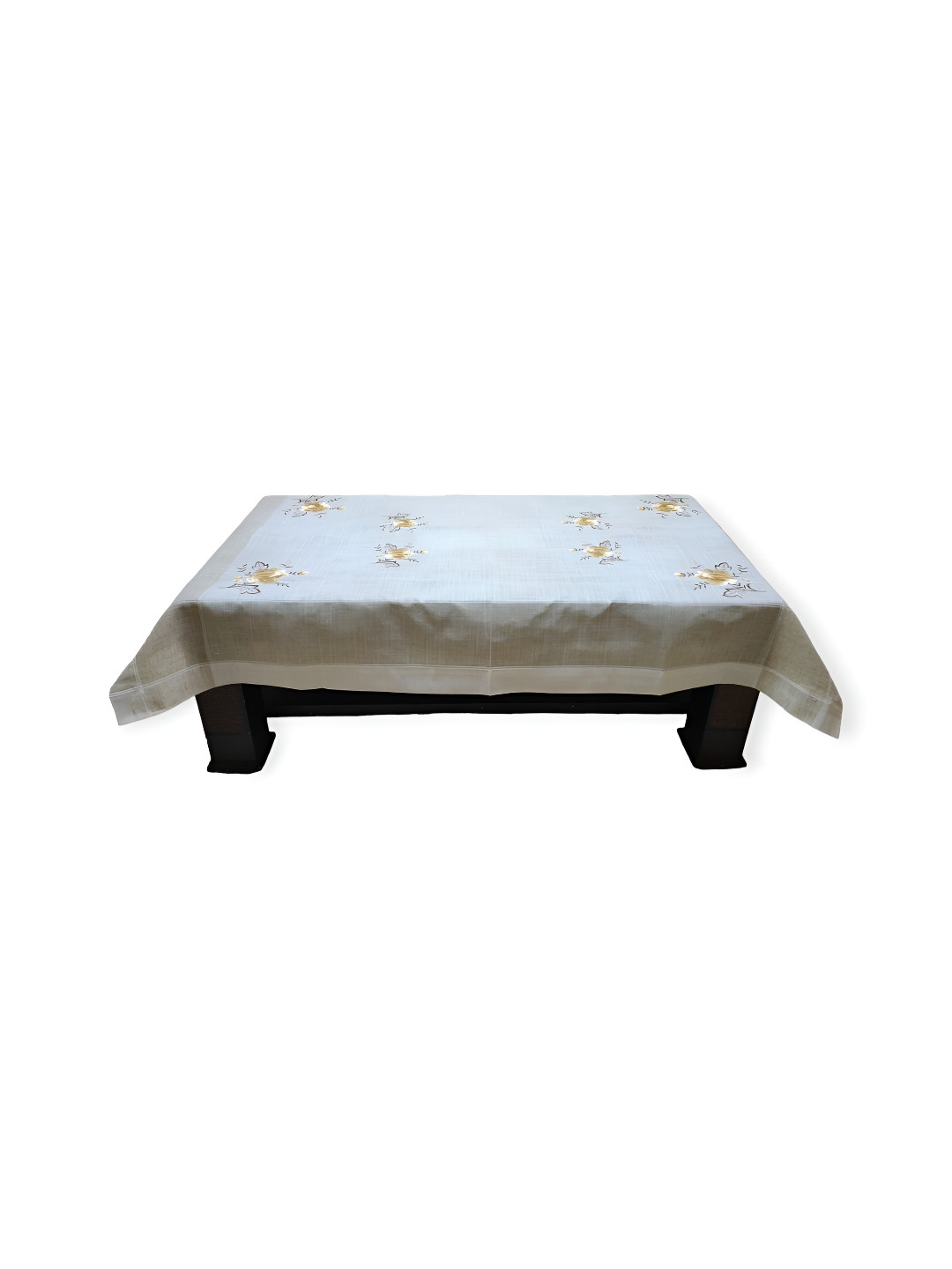TANLOOMS Yellow Floral 2-Seater Table Cover with Embroidered details