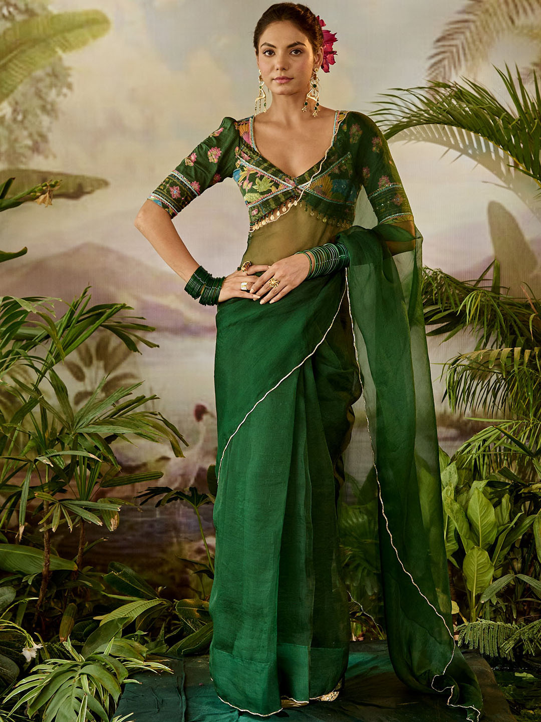 Baise Gaba Zardozi Organza Saree With Stitched Blouse