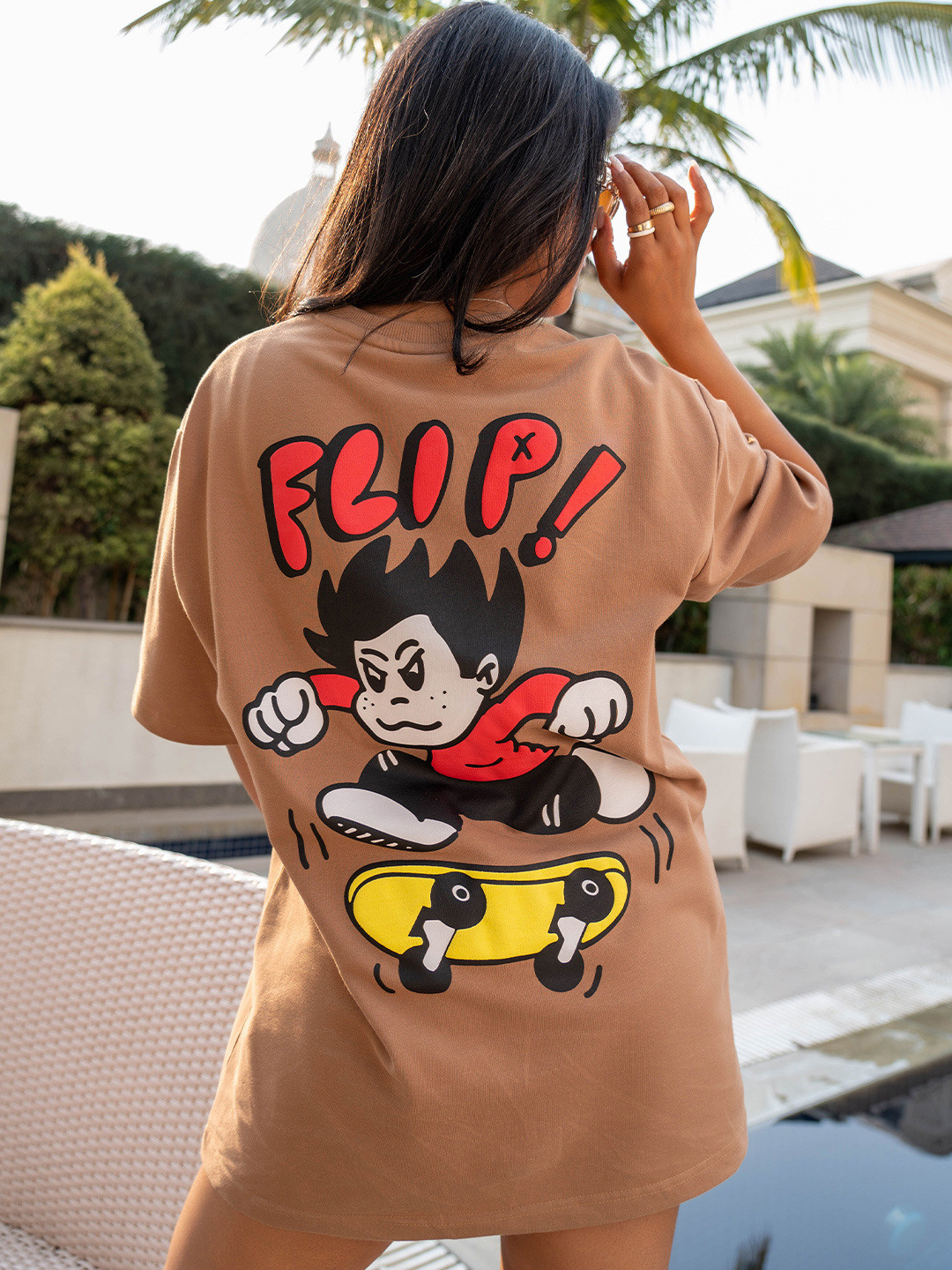 COLOR CAPITAL Graphic Printed Round Neck Short Sleeves Cotton Oversized T-shirt