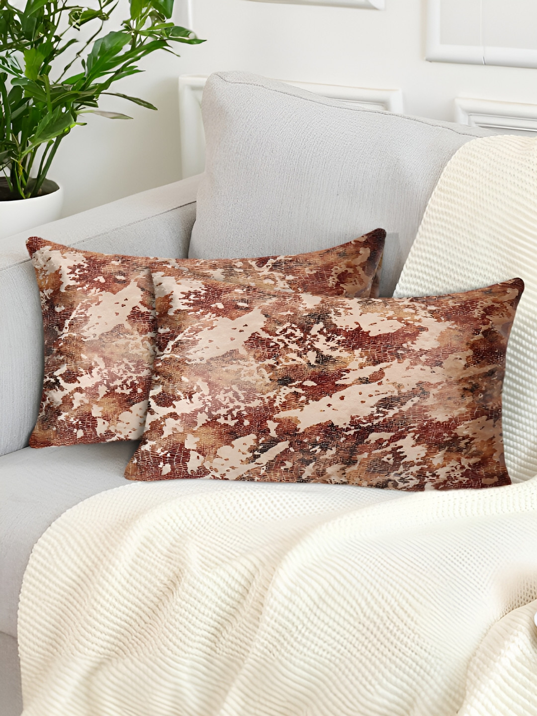 Tesmare Abstract Brown Abstract Velvet 2 Pcs Rectangle Cushion Covers -19.7x19.7In