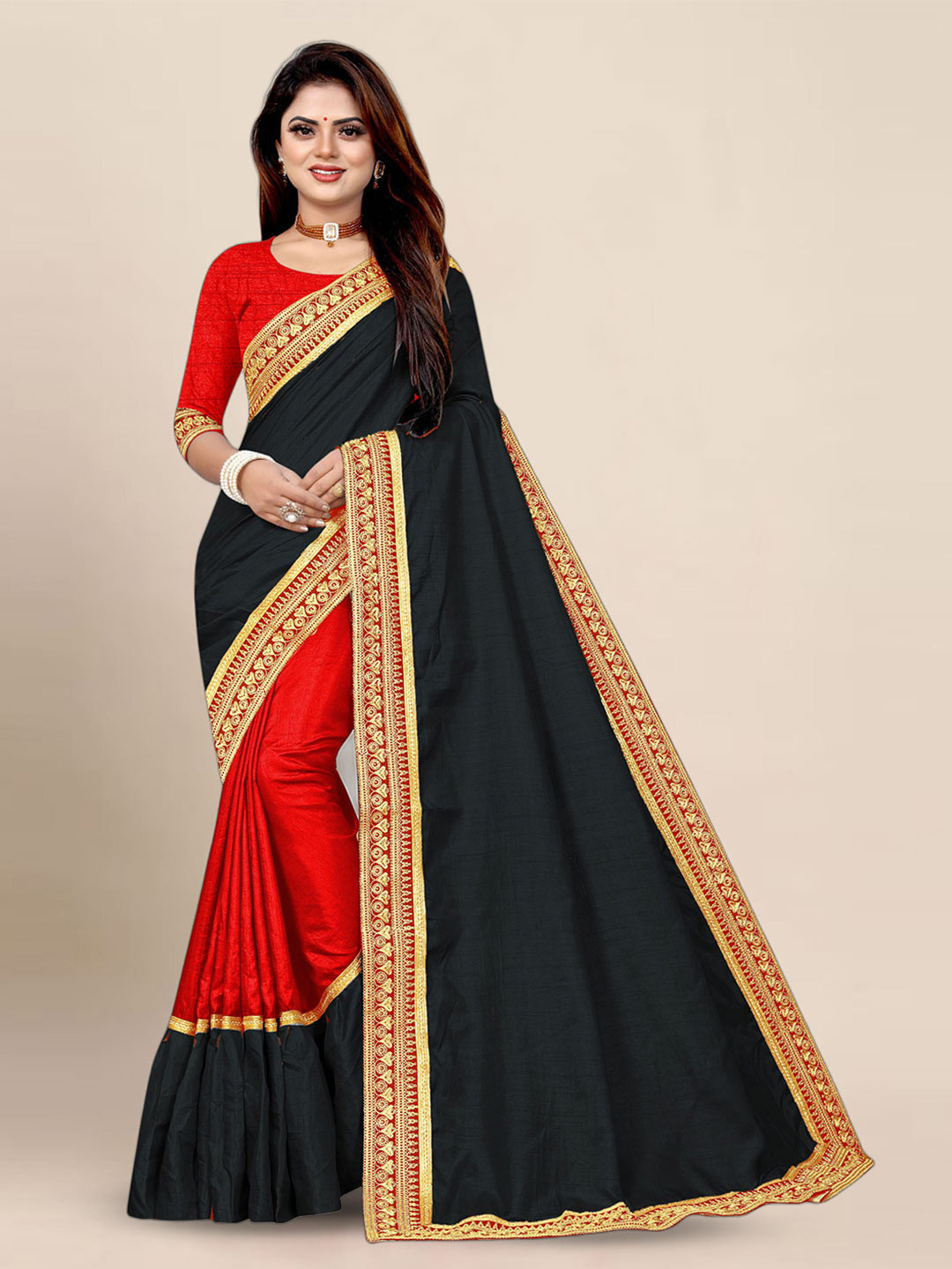 KALINI Embroidered Half & Half Saree