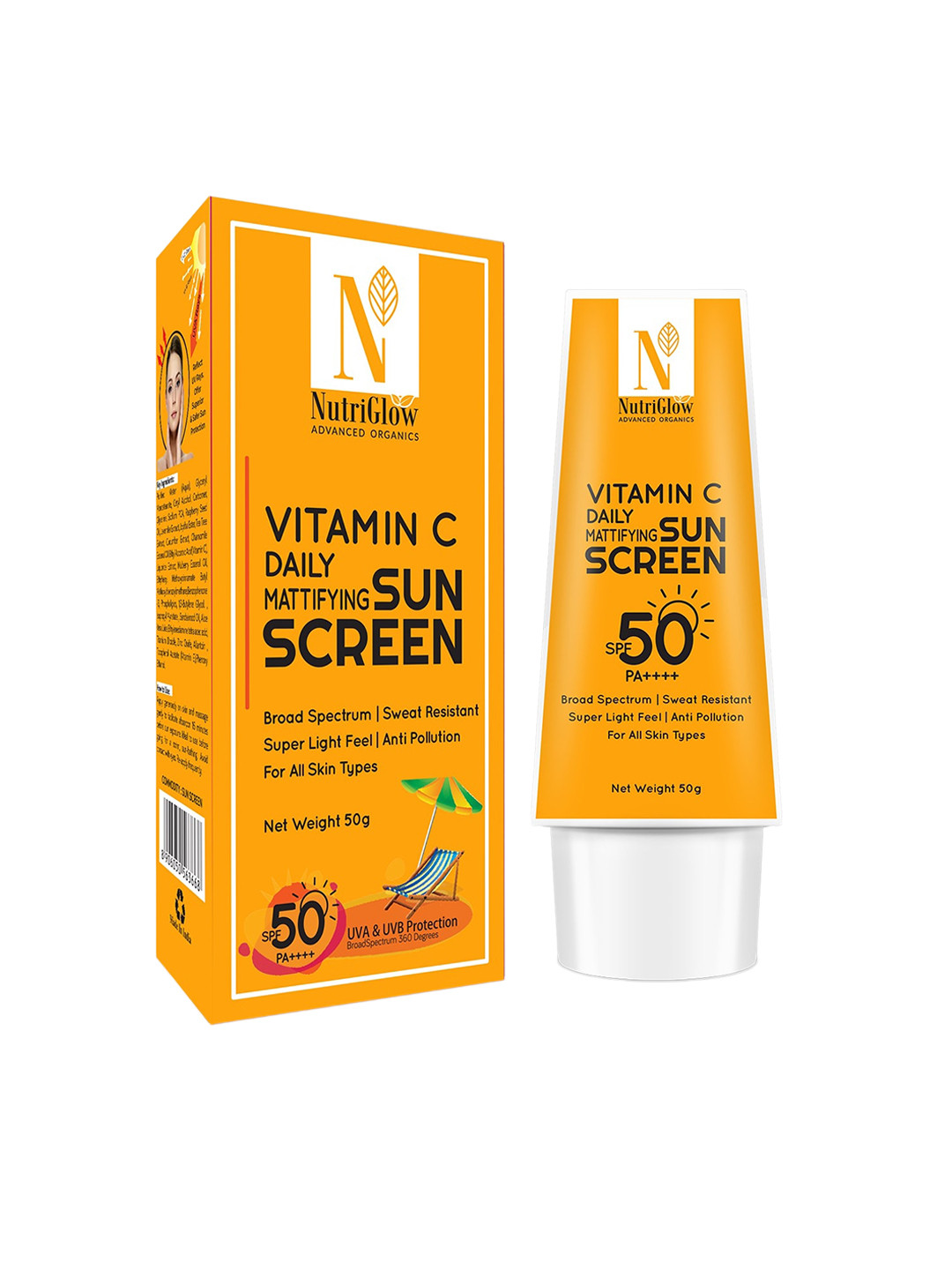 Nutriglow Advanced Organics Vitamin C Daily Mattifying Sunscreen SPF50 PA++++ - 50g