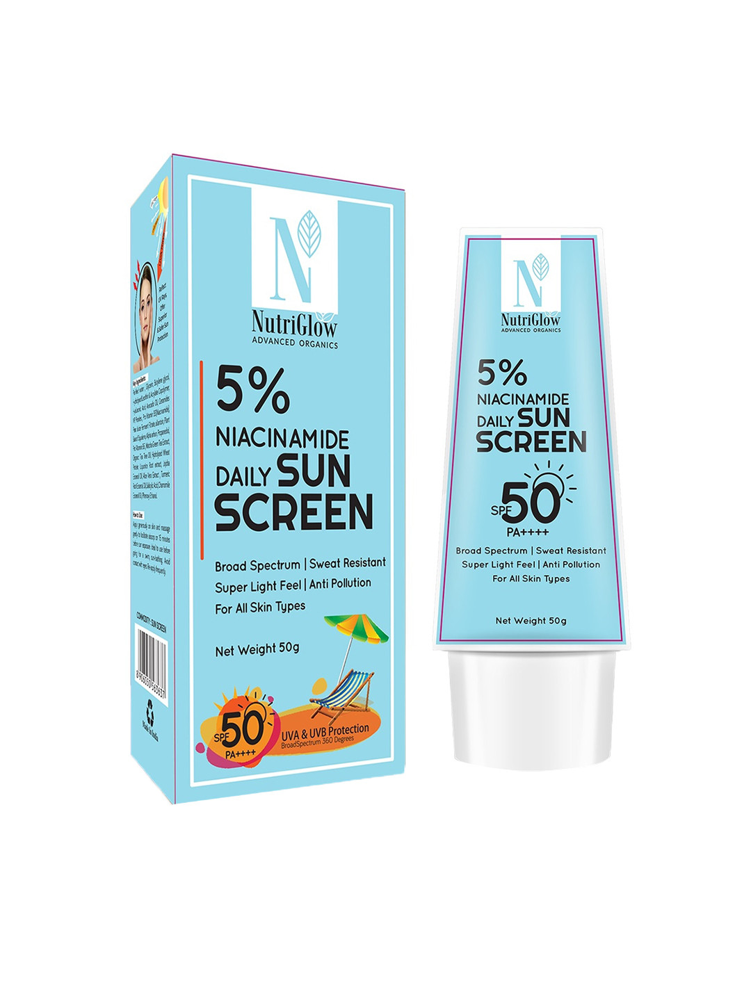 Nutriglow Advanced Organics 5% Niacinamide Daily Sunscreen SPF50 PA++++ - 50g