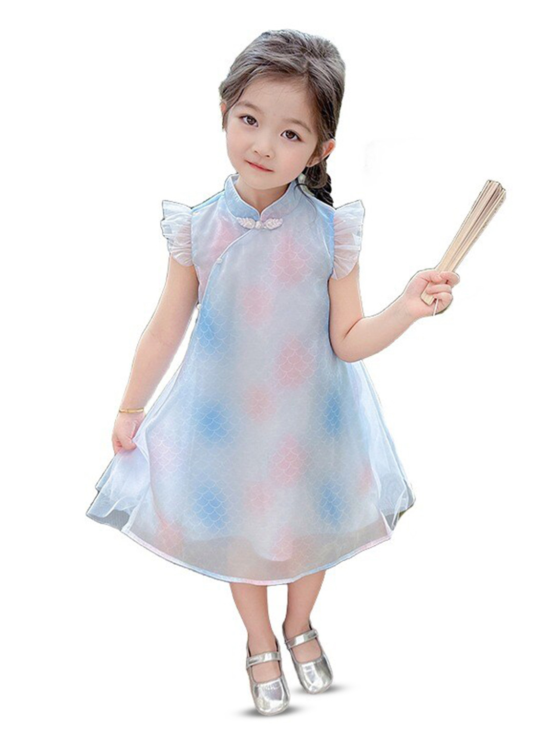 StyleCast x Revolte Blue & Pink Abstract Printed A-Line Dress