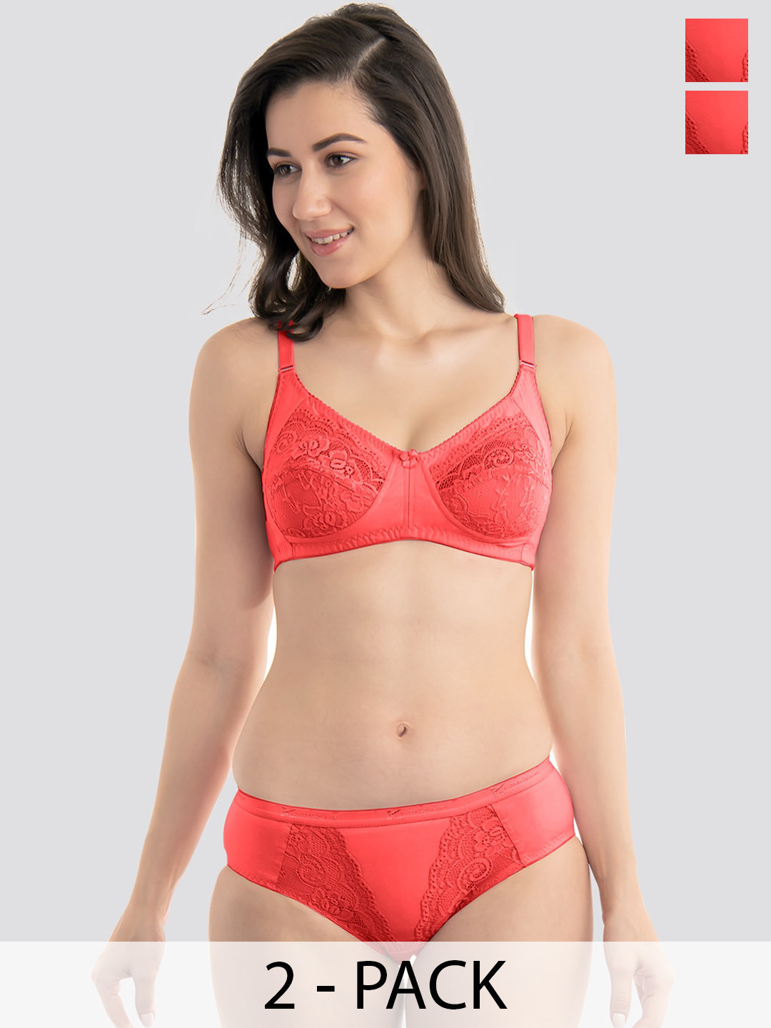 K LINGERIE Pack of 2 Audi Bikini Cut Lace Bra Panty Set HPNK-HPNK