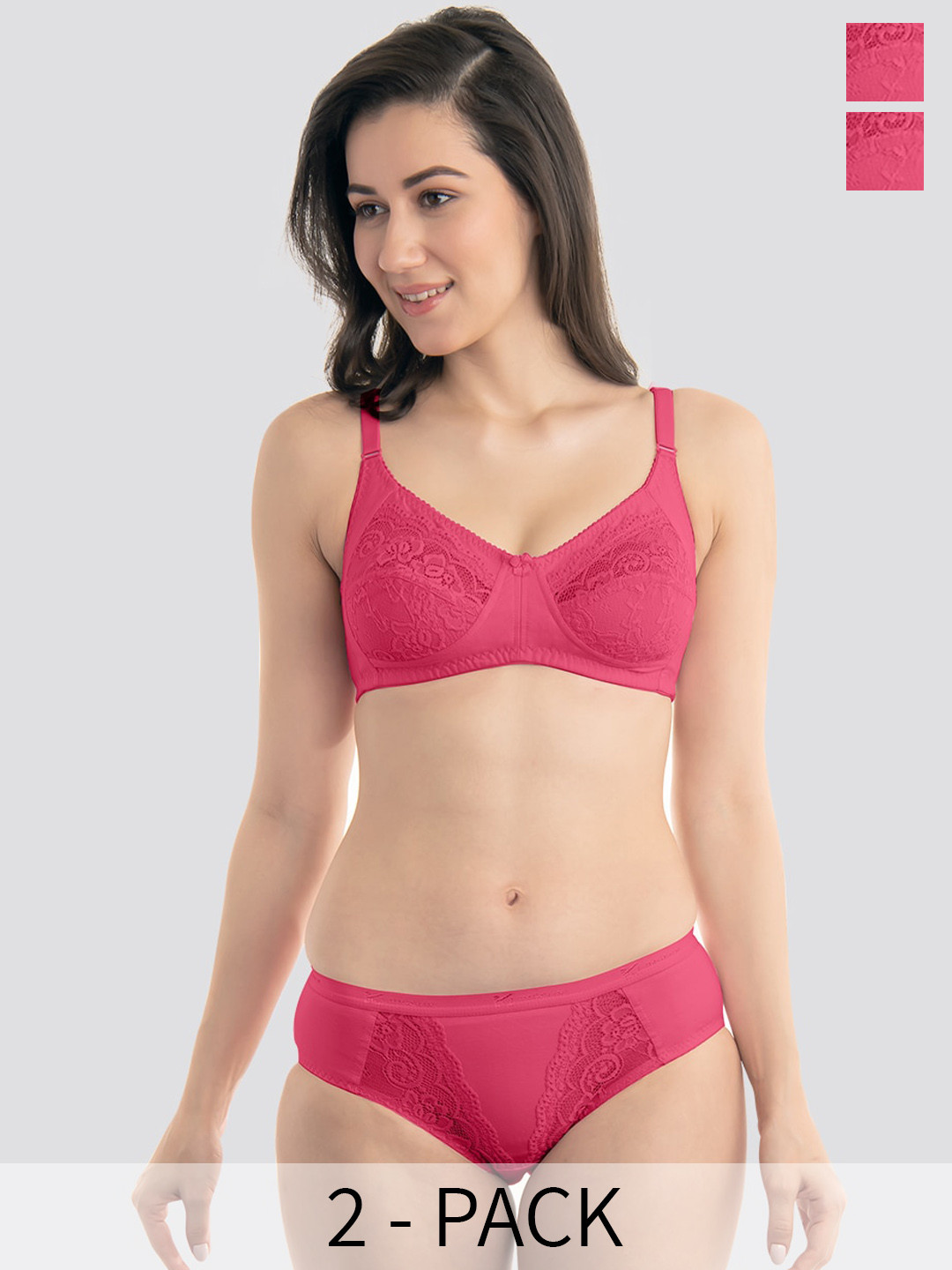 K LINGERIE Pack of 2 Audi Bikini Cut Lace Bra Panty Set RN-RN