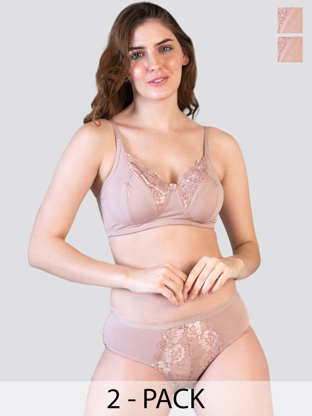 K LINGERIE Pack of 2 Malini Wirefree Comfort Lace Detailing Lingerie Set FWN-FWN
