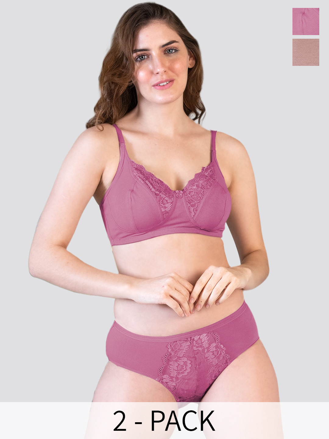 K LINGERIE Pack of 2 Malini Wirefree Comfort Lace Detailing Lingerie Set BLSH-FWN