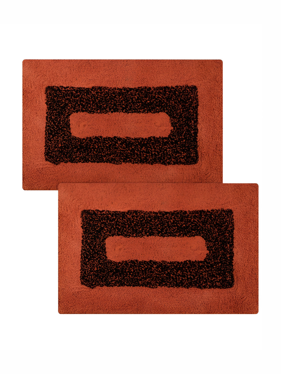 Kuber Industries 2 Pieces Orange-Colored & Black Square Reversible Door Mat