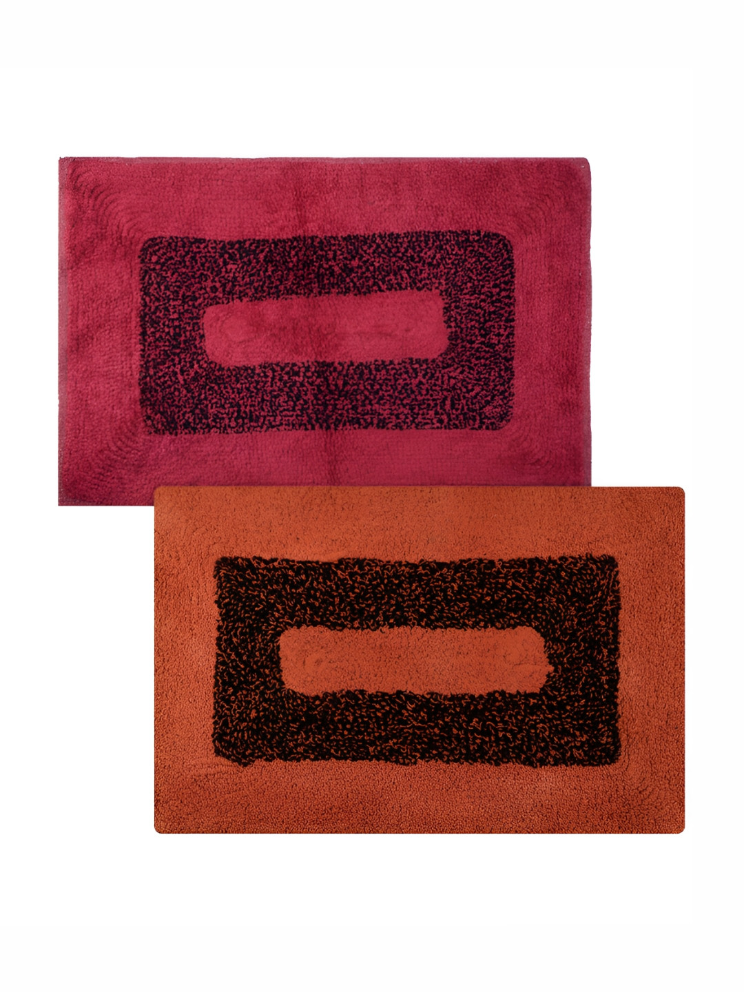 Kuber Industries 2 Pieces Red & Orange-Colored Printed Reversible Cotton Door Mats