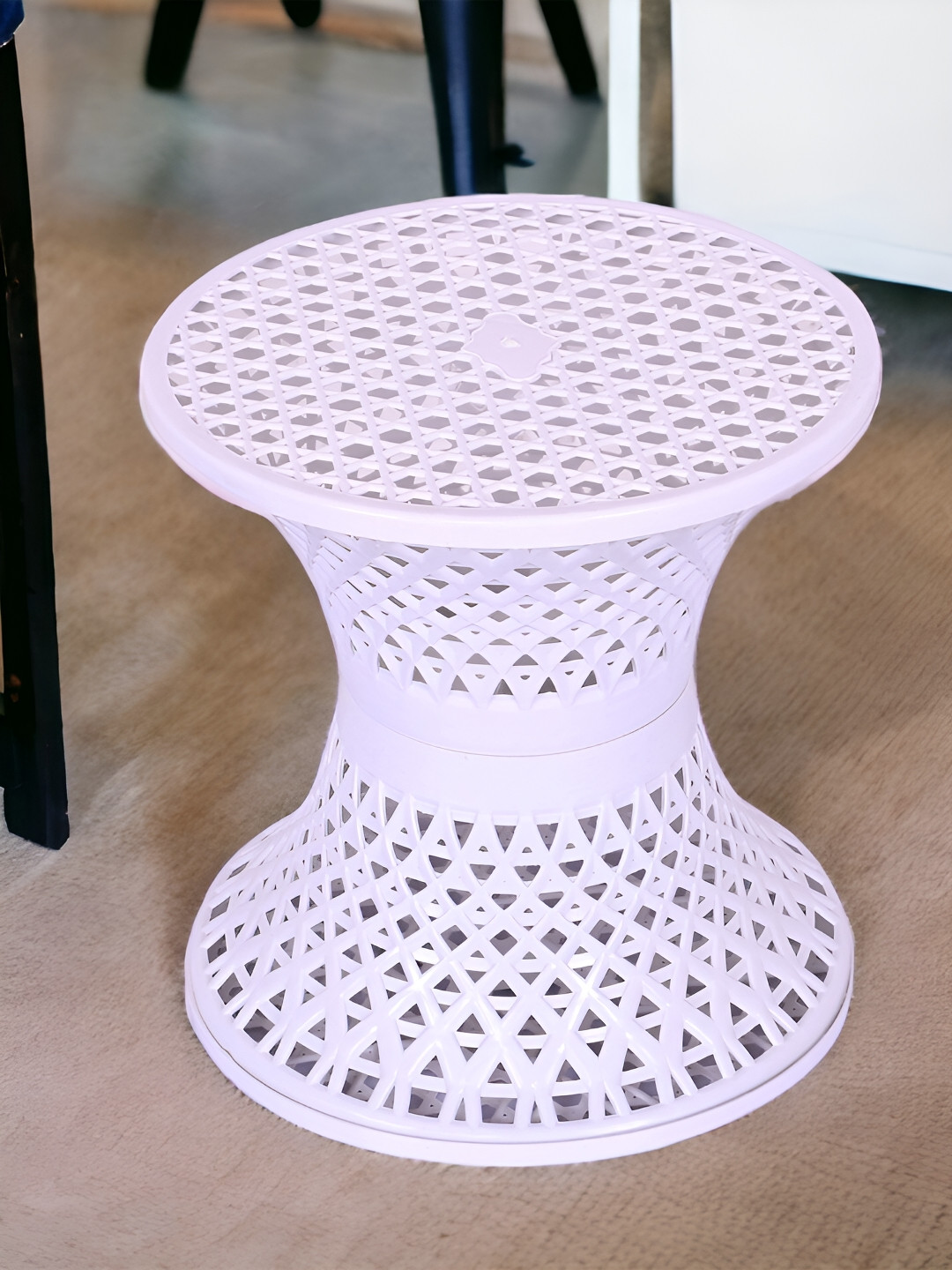 Kuber Industries White Textured Seating Stool