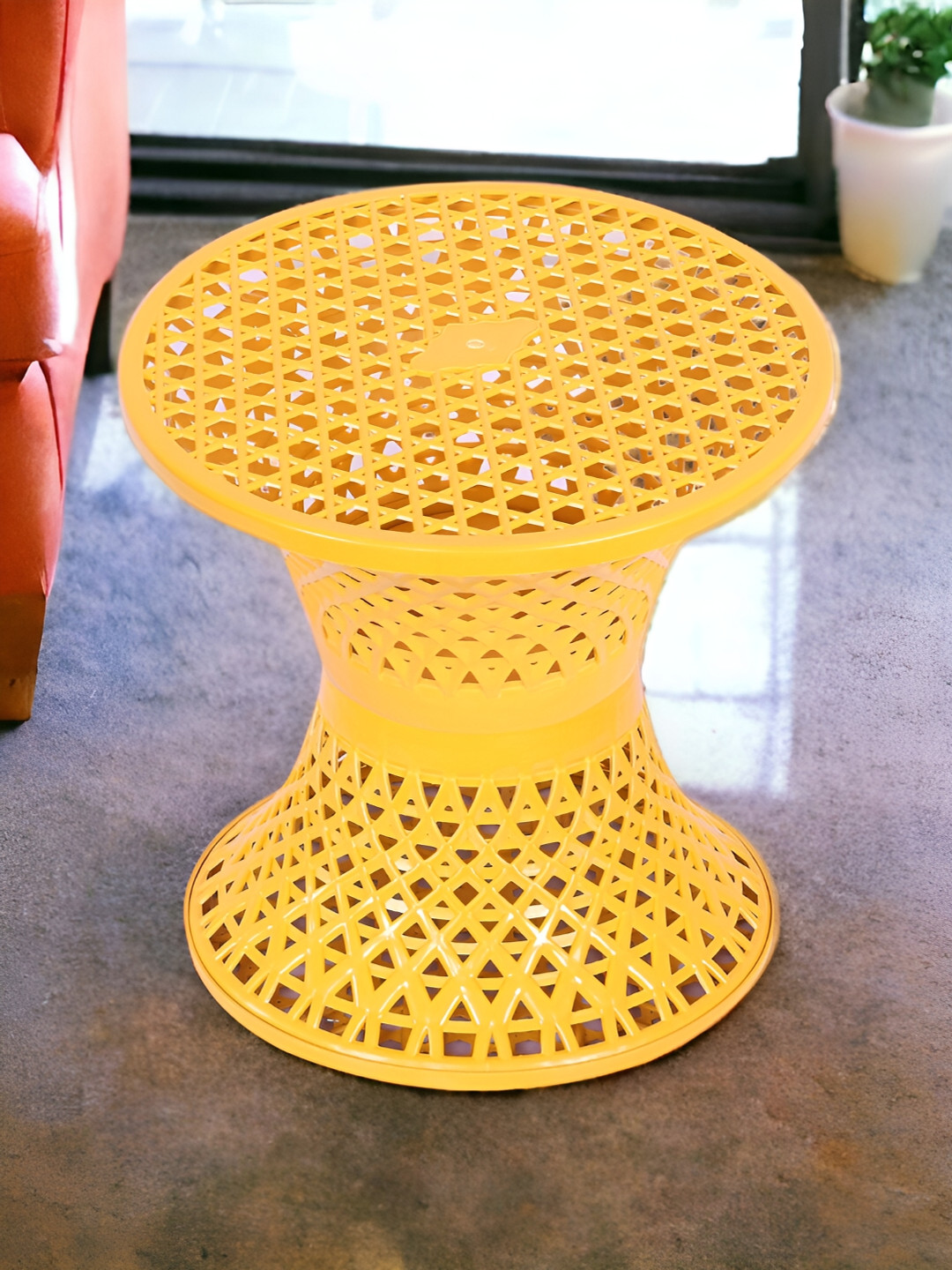 Kuber Industries Yellow Textured Seating Stool