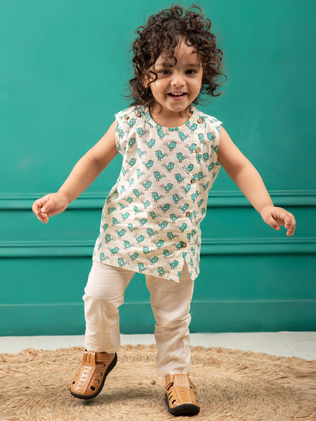 Polka Tots Unisex Kids Round Neck Sleeveless Printed Pyjama